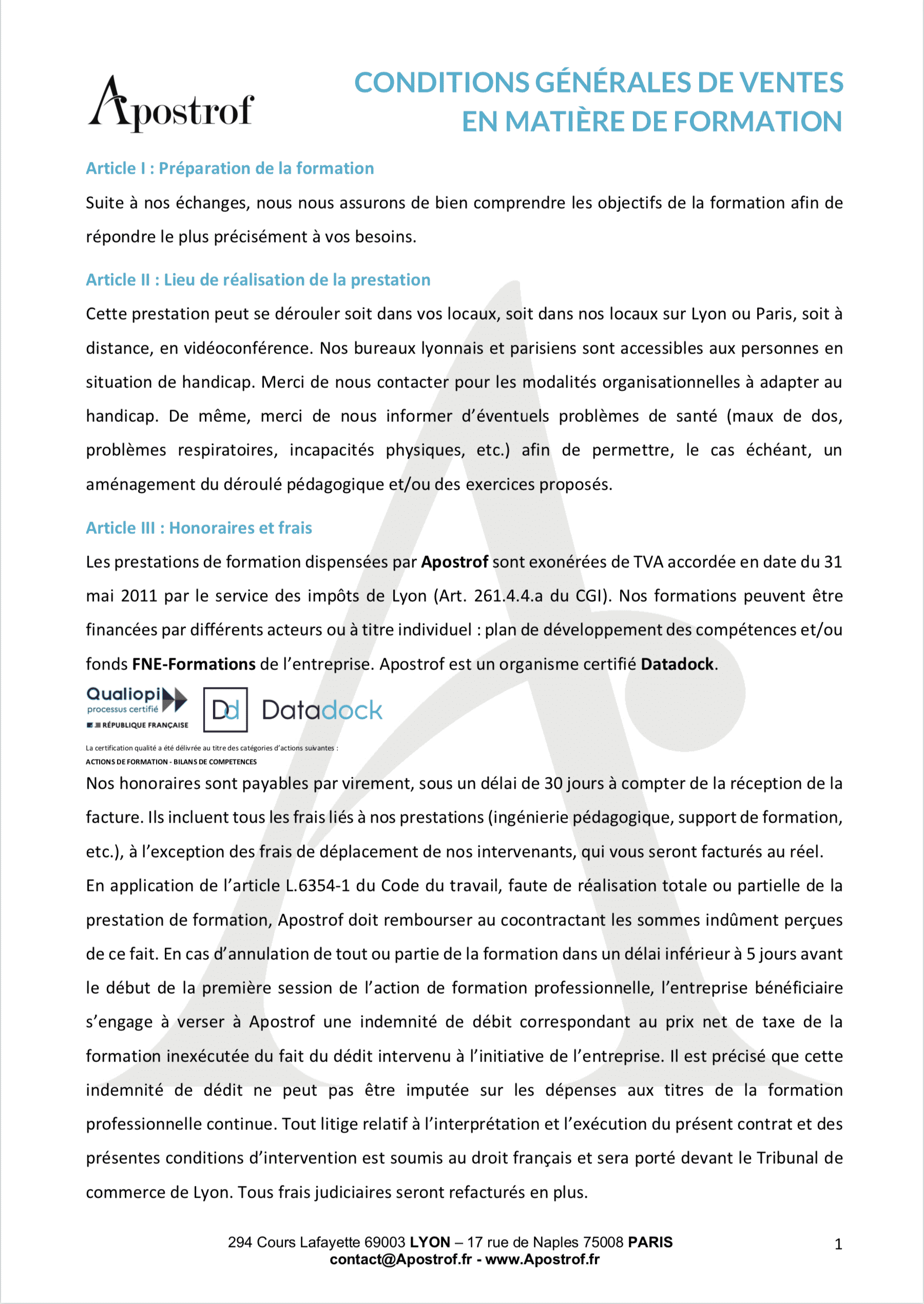 Conditions Générales Ventes FORMATION P1