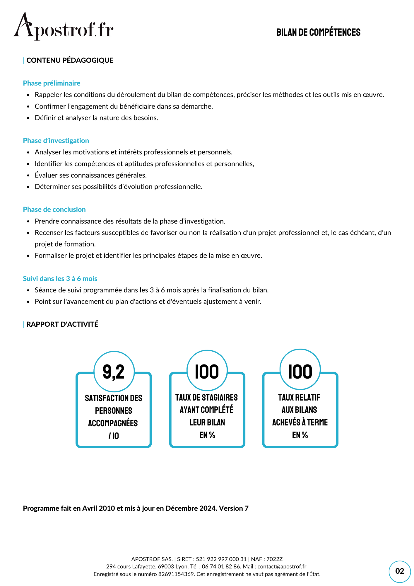 Programme Bilan de Compétences 12 ou 15h P2